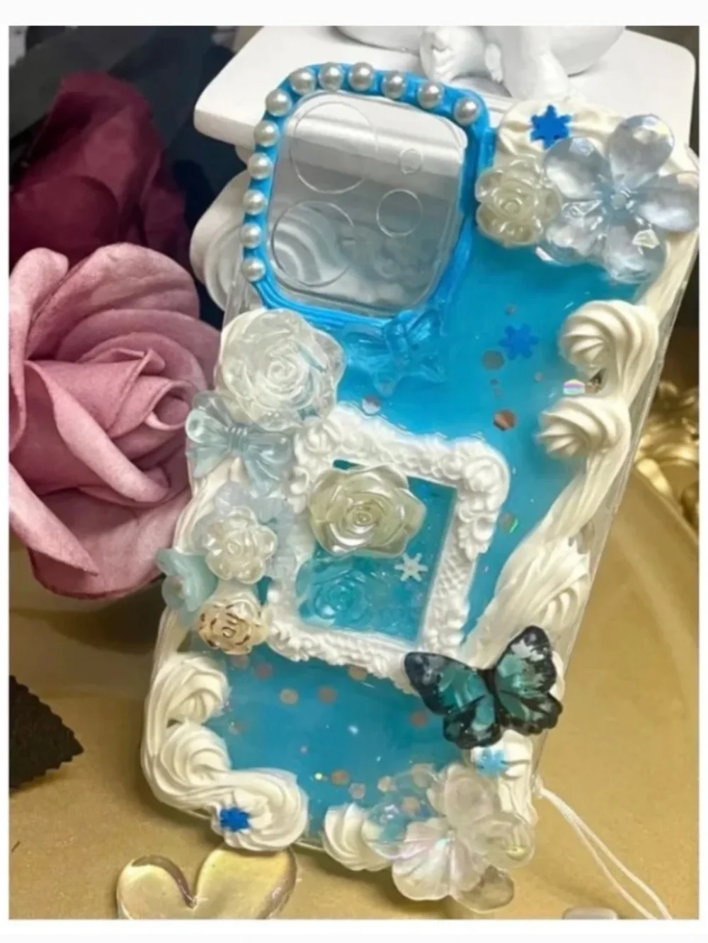 iPhone12mini Baroque Butterfly and rabbit Phone Case, Handmade